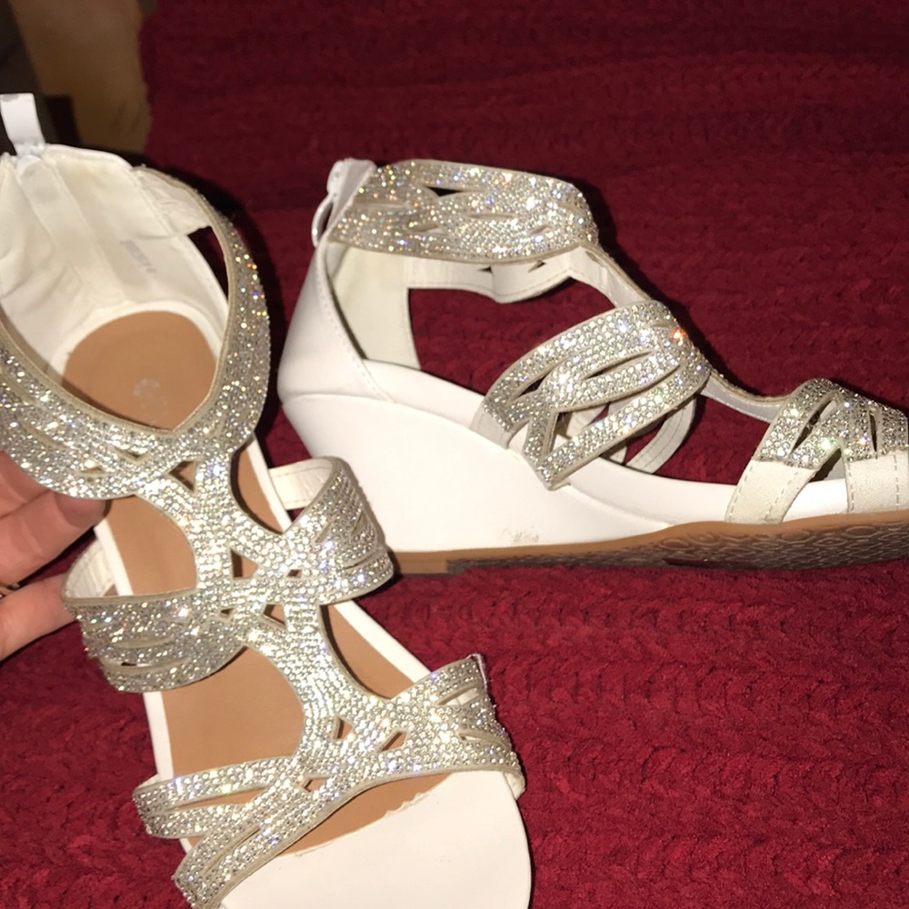 Jeweled white wedge heels